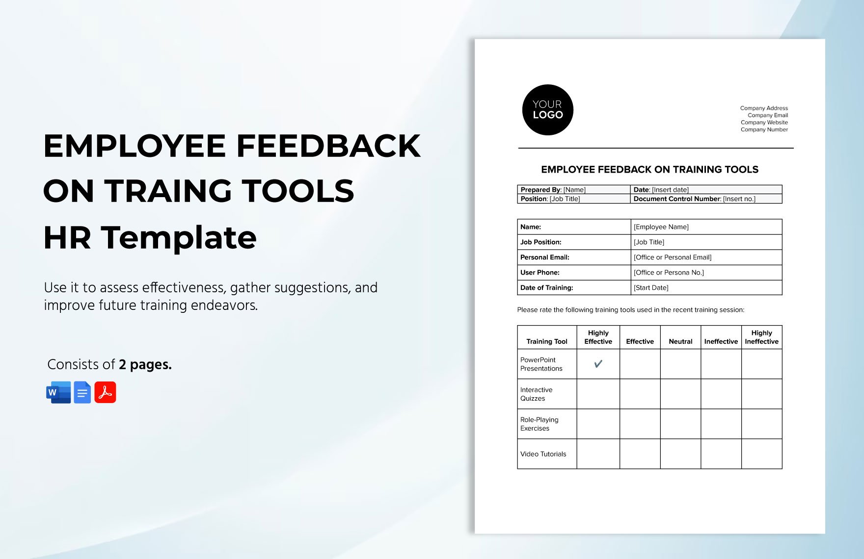 Employee Feedback on Training Tools HR Template in Word, Google Docs, PDF