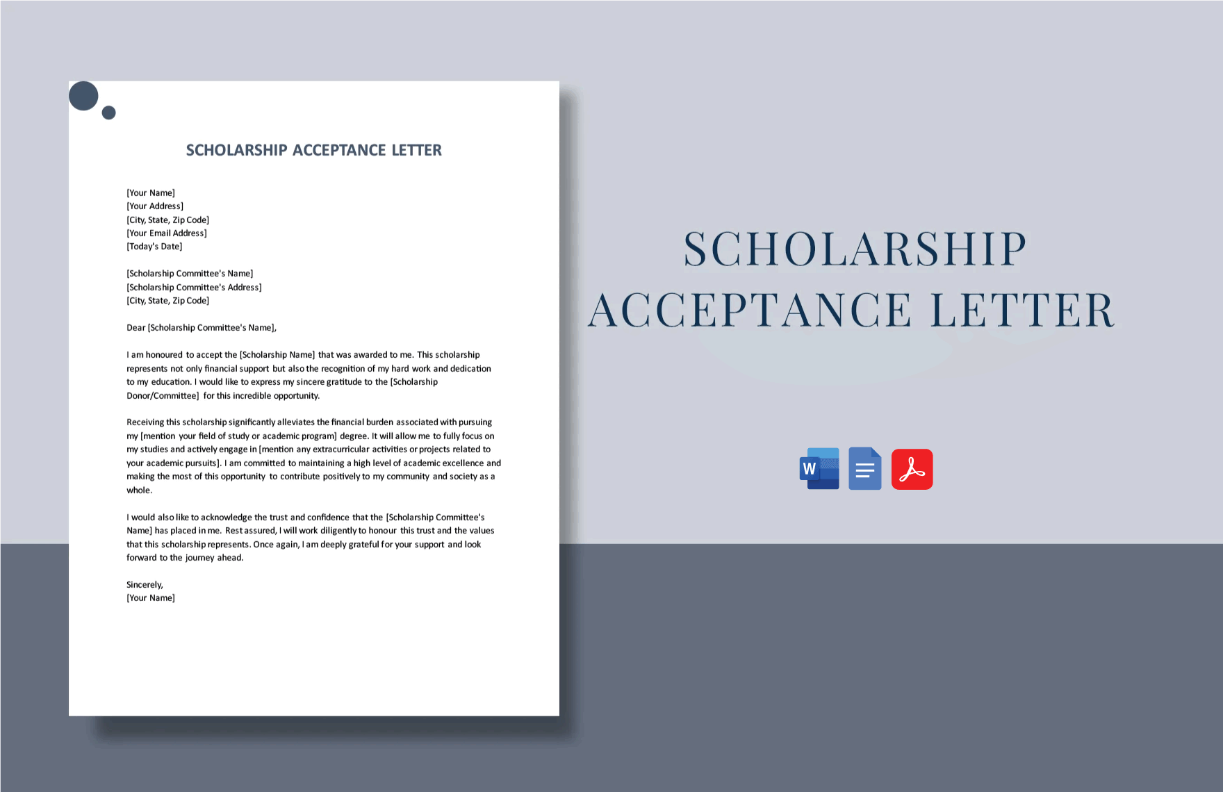 Scholarship Acceptance Letter in Word, Google Docs, PDF