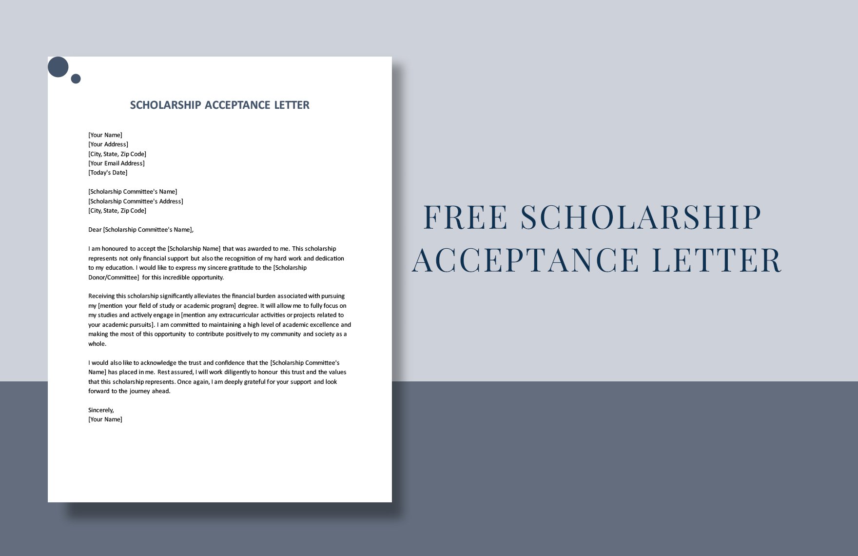 Free Scholarship Acceptance Letter Download in Word Google Docs PDF