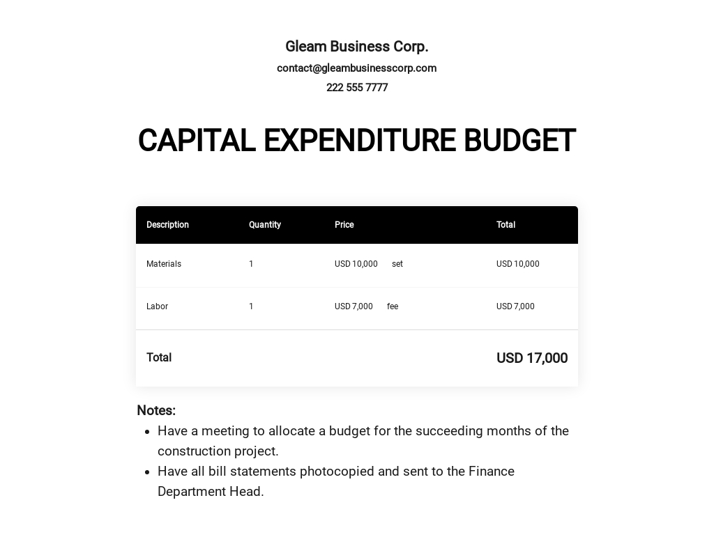 Capital Expenditure Budget Template PDF Word (DOC) Excel Apple