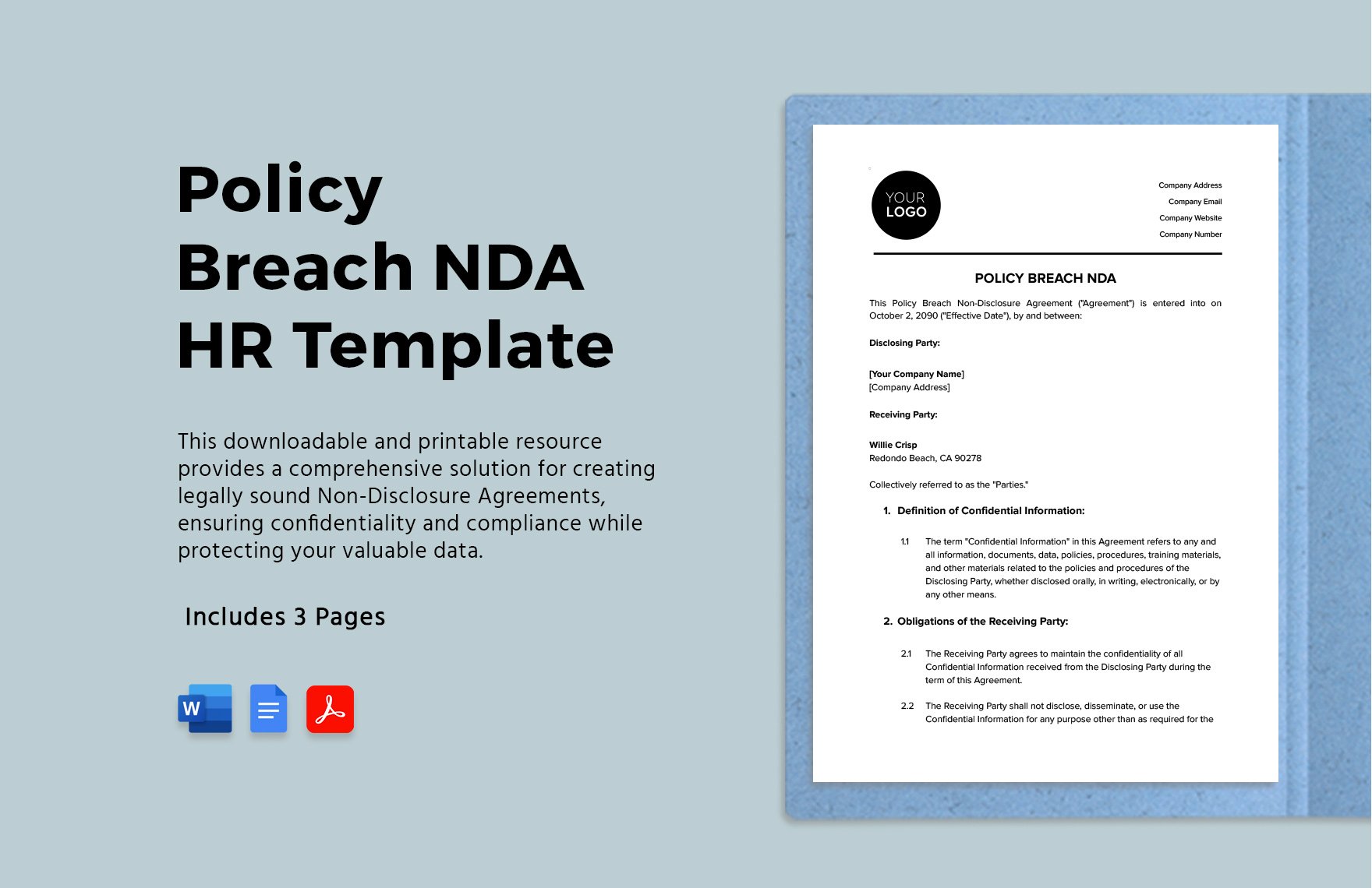 Policy Breach NDA HR Template