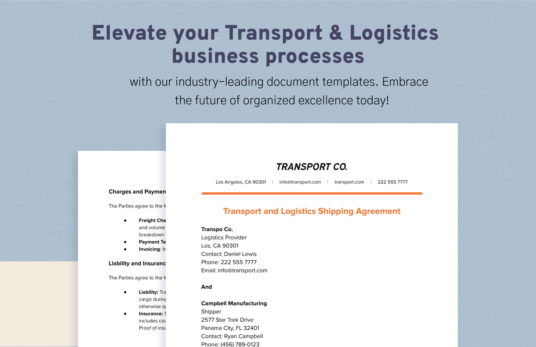 Transport and Logistics Shipping Agreement Template