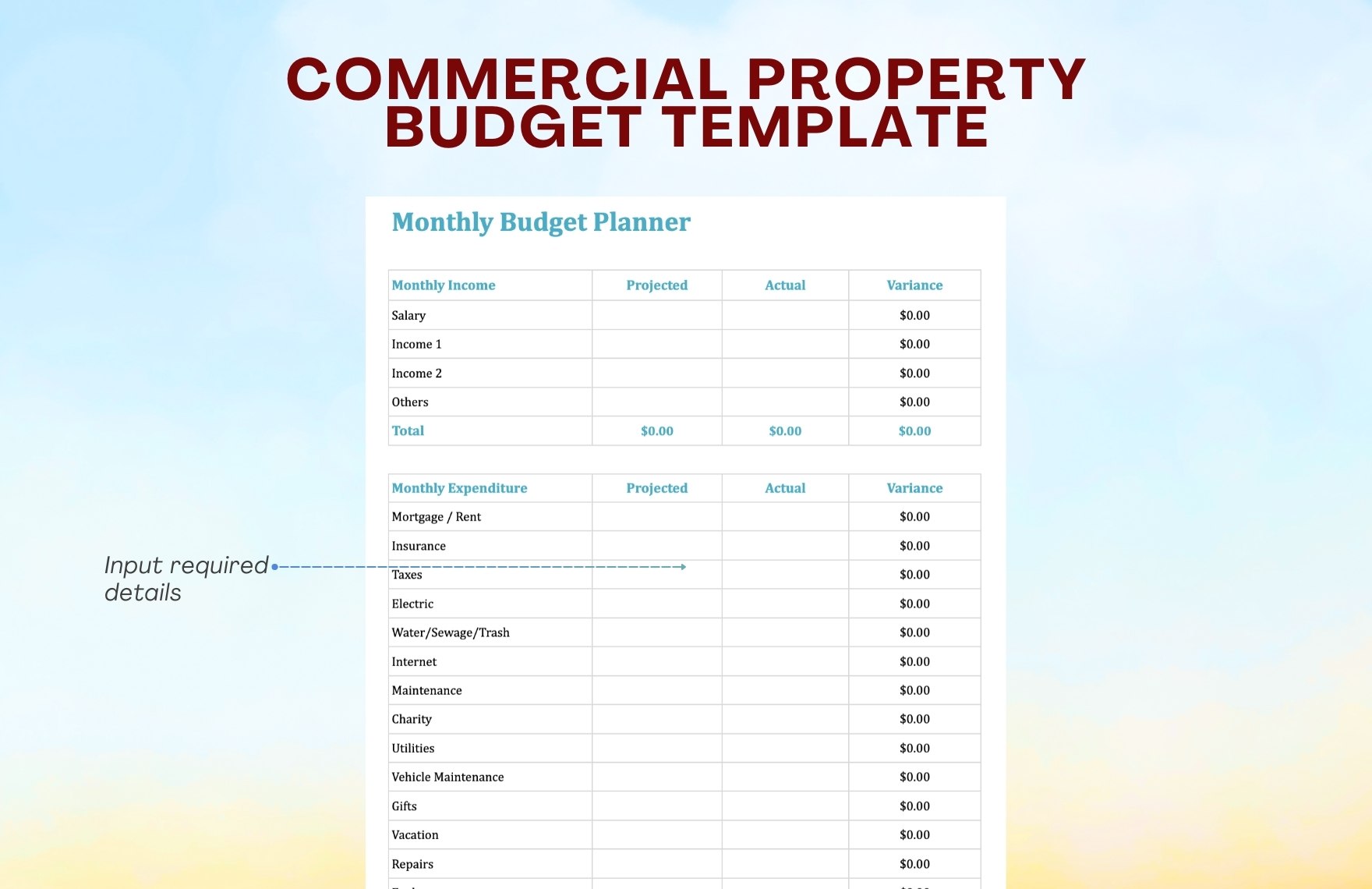 Simple Monthly Budget Planner Template