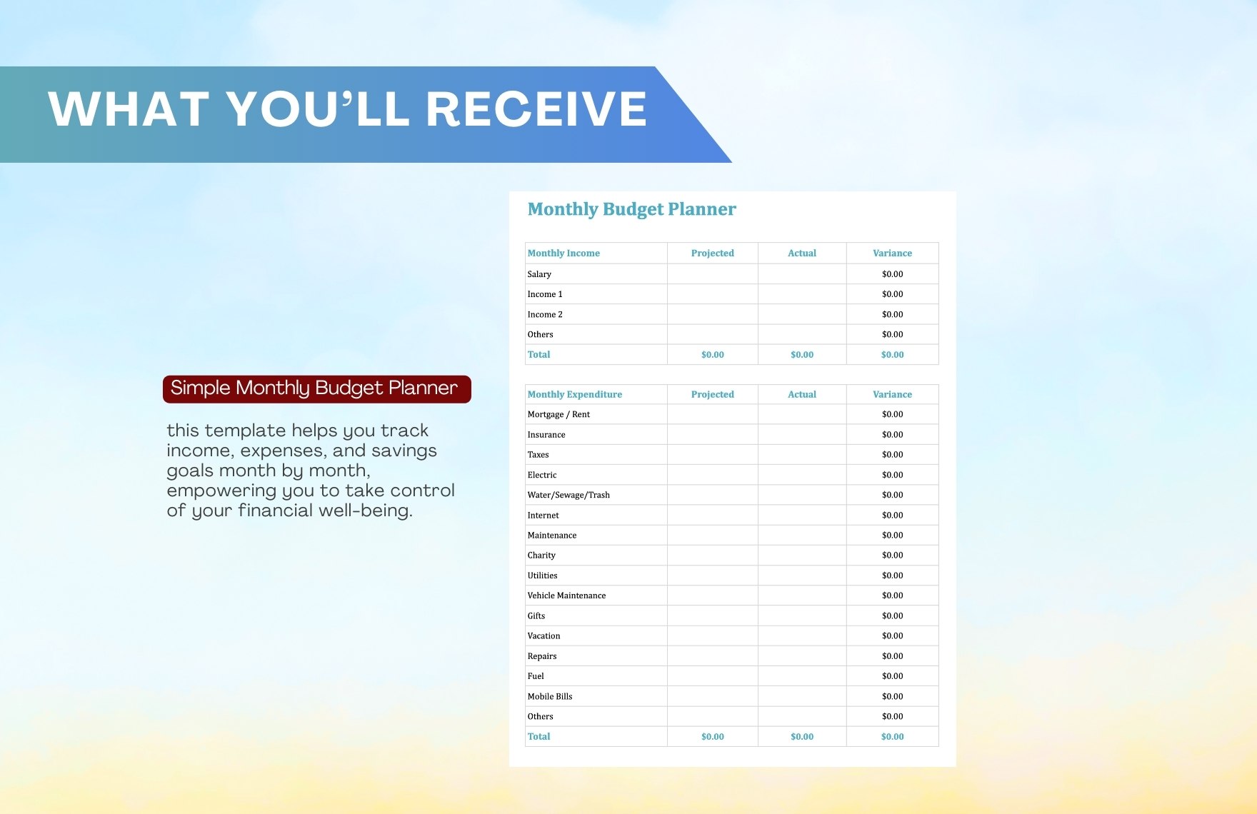 Simple Monthly Budget Planner Template