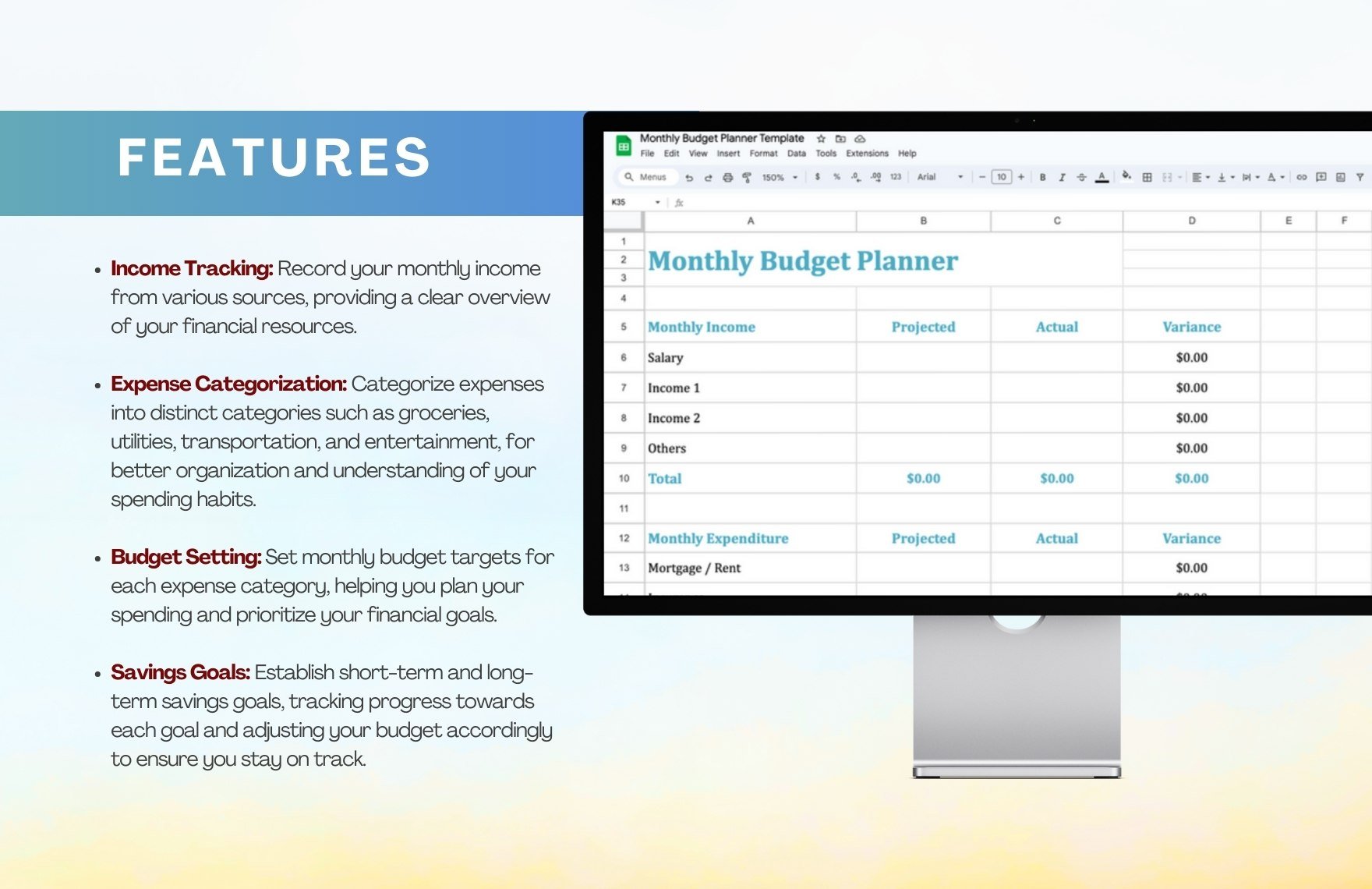 Simple Monthly Budget Planner Template