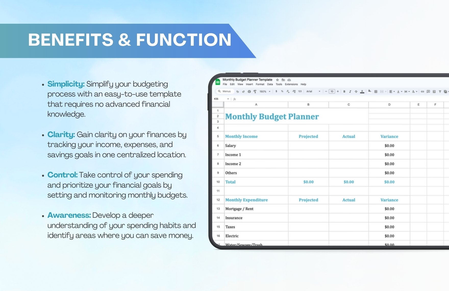 Simple Monthly Budget Planner Template