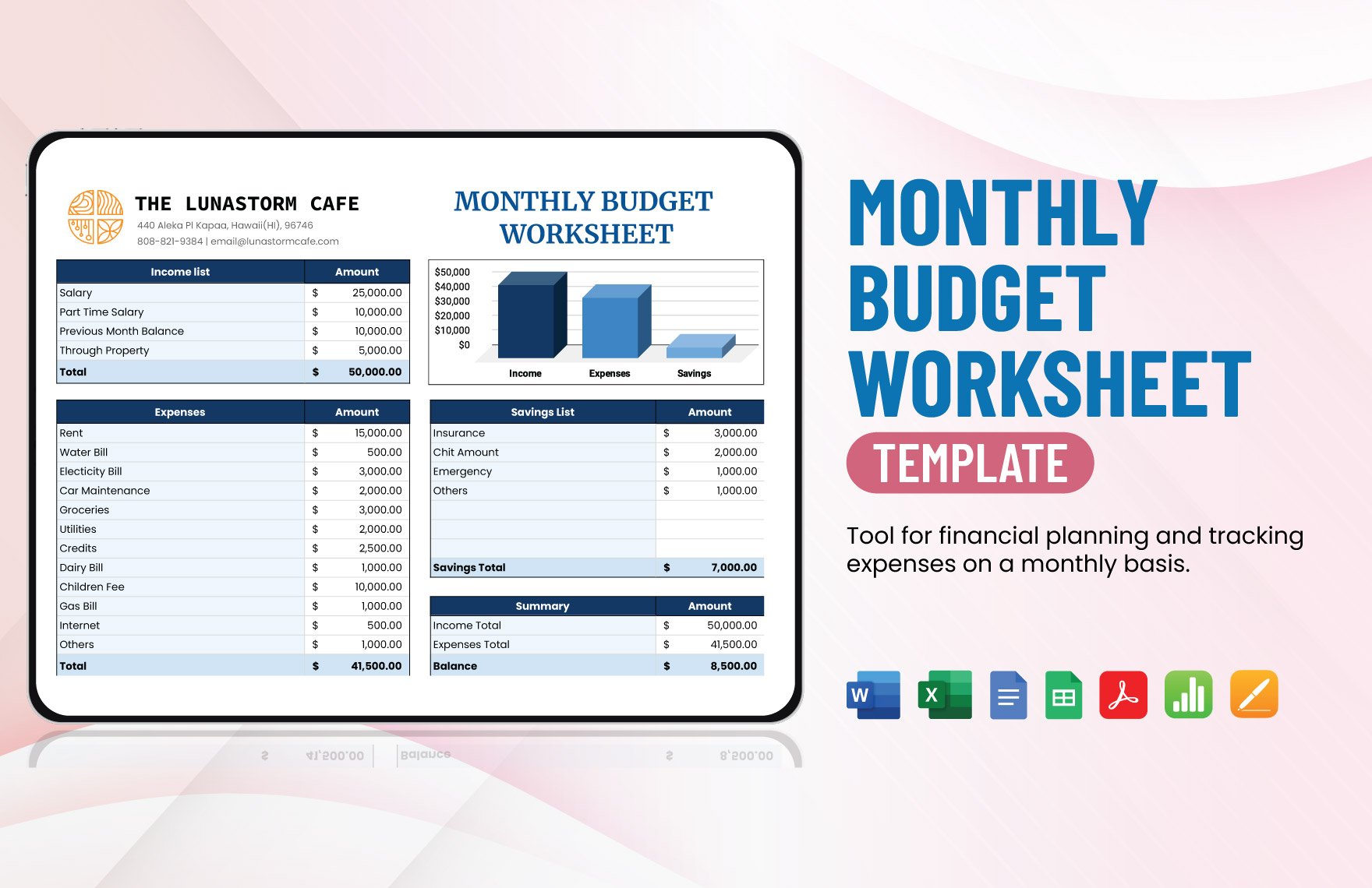 Monthly Budget Worksheet Template in Word, Google Docs, Excel, PDF, Google Sheets, Apple Pages, Apple Numbers