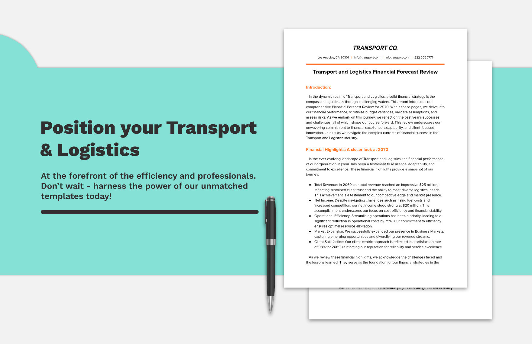 Transport and Logistics Financial Forecast Review Template