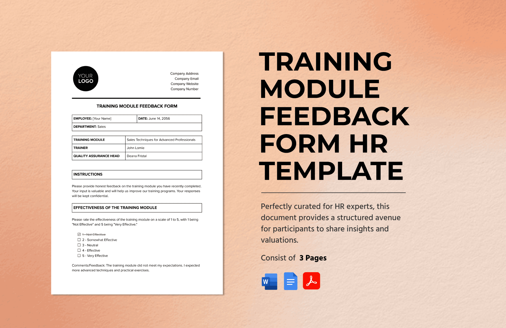 Training Module Feedback Form HR Template in Word, Google Docs, PDF