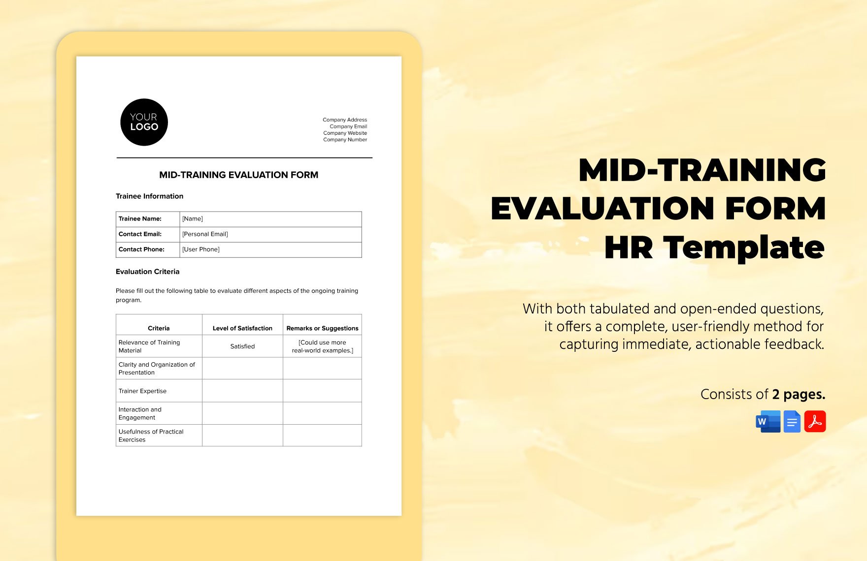 Mid-training Evaluation Form HR Template in Word, Google Docs, PDF
