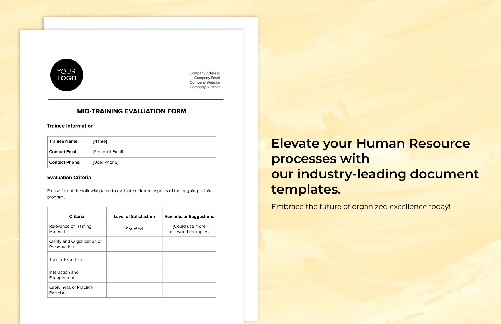 Mid-training Evaluation Form HR Template