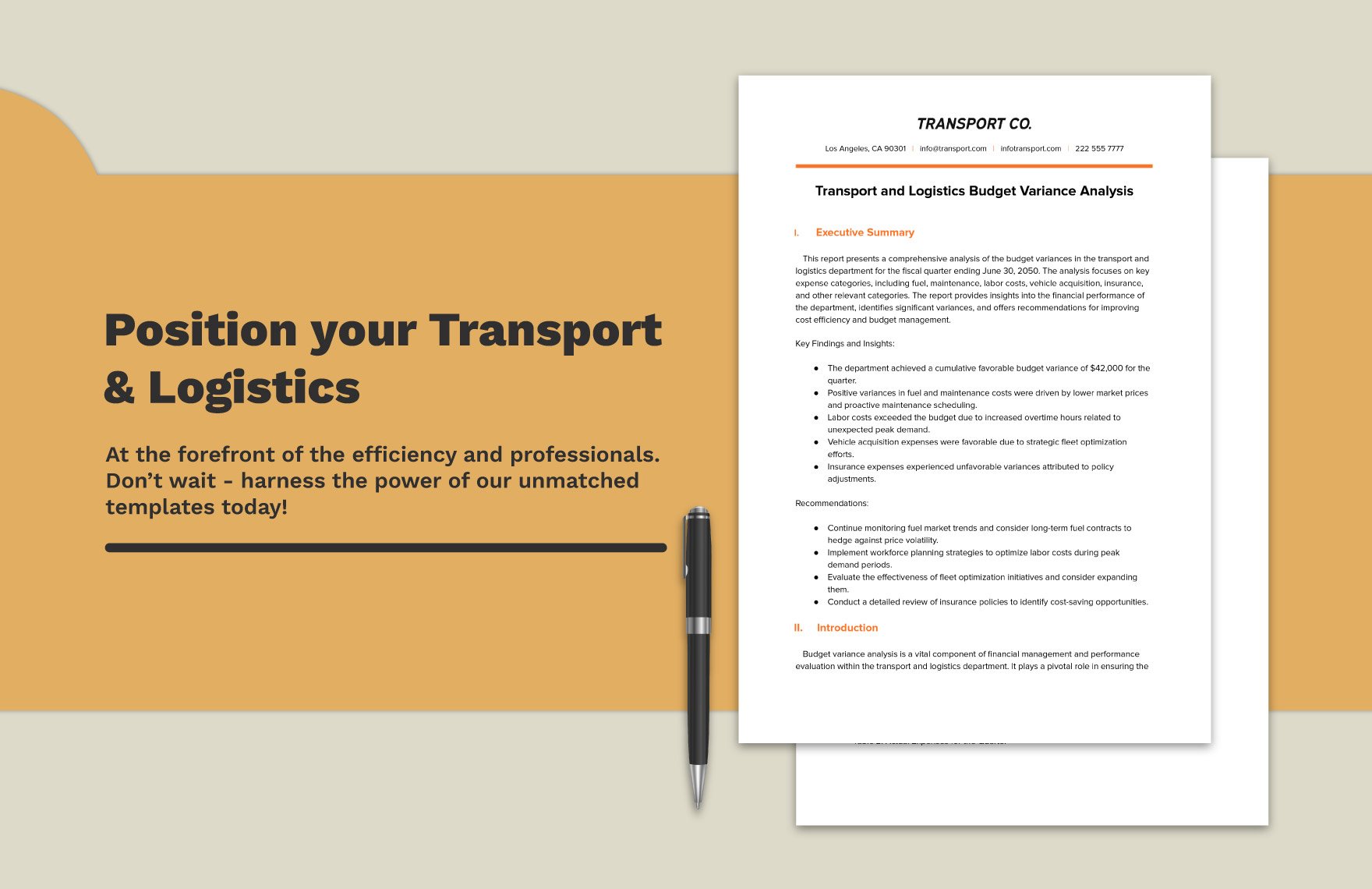 Transport and Logistics Budget Variance Analysis Template