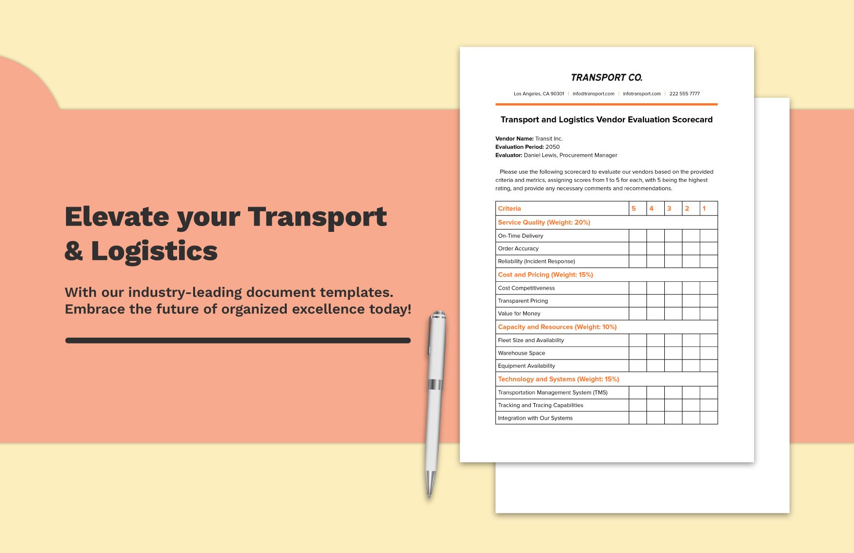 Transport and Logistics Vendor Evaluation Scorecard Template