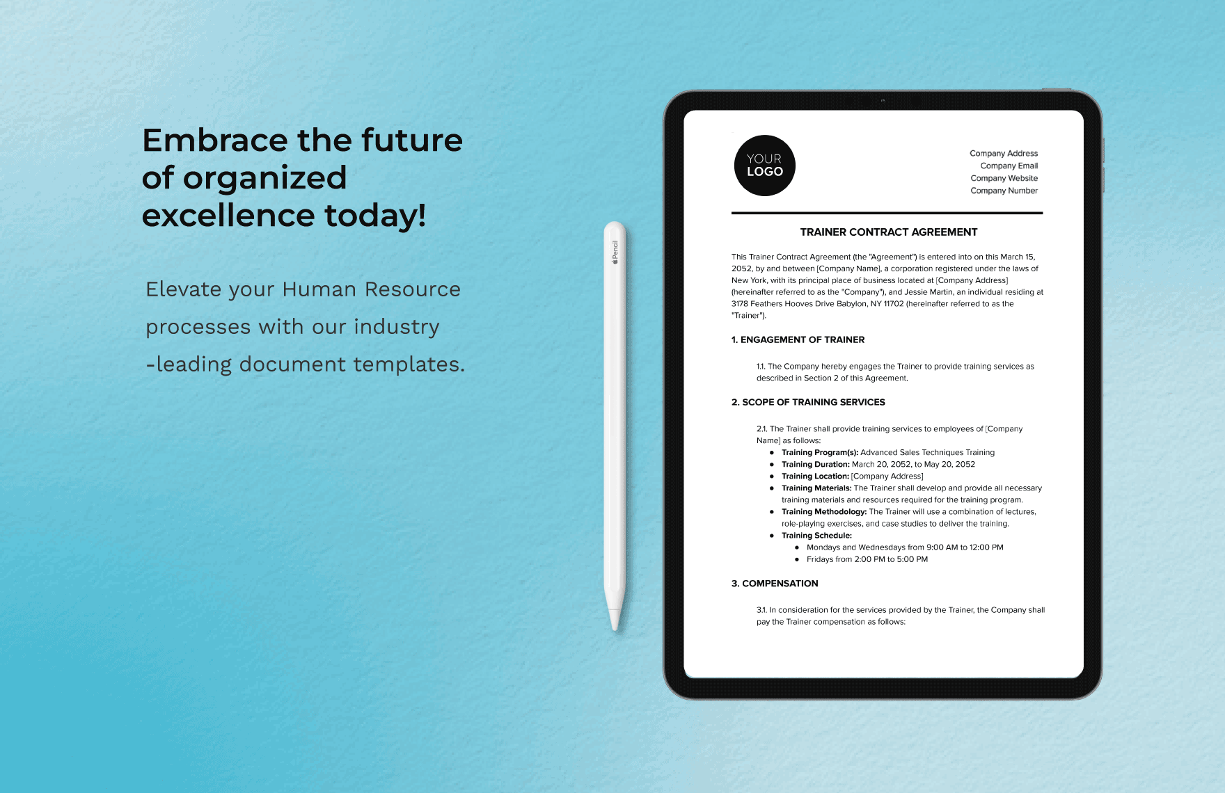 Trainer Contract Agreement HR Template