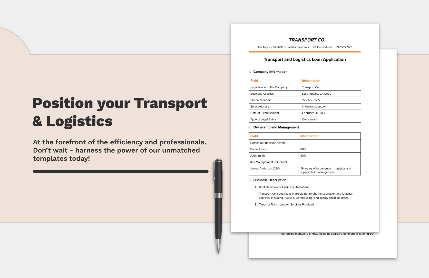 Transport and Logistics Loan Application Template
