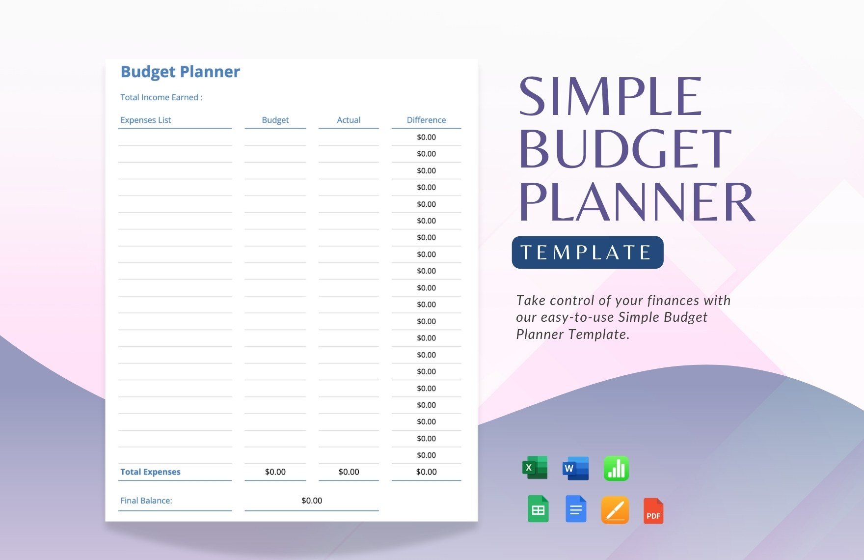 Simple Budget Planner Template in Word, Google Docs, Excel, PDF, Google Sheets, Apple Pages, Apple Numbers