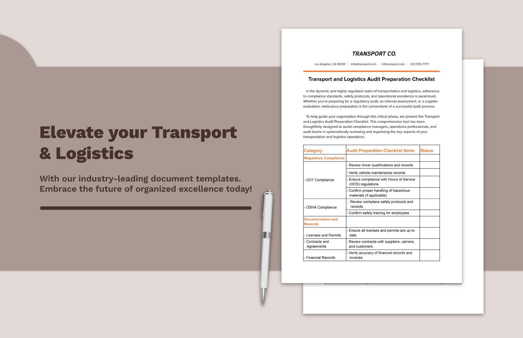 Transport and Logistics Audit Preparation Checklist Template