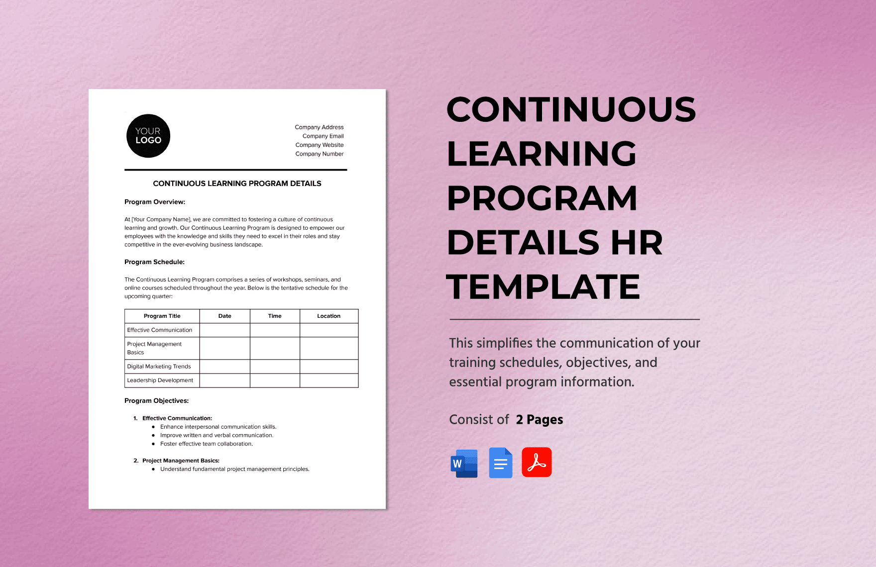 Continuous Learning Program Details HR Template in Word, Google Docs, PDF