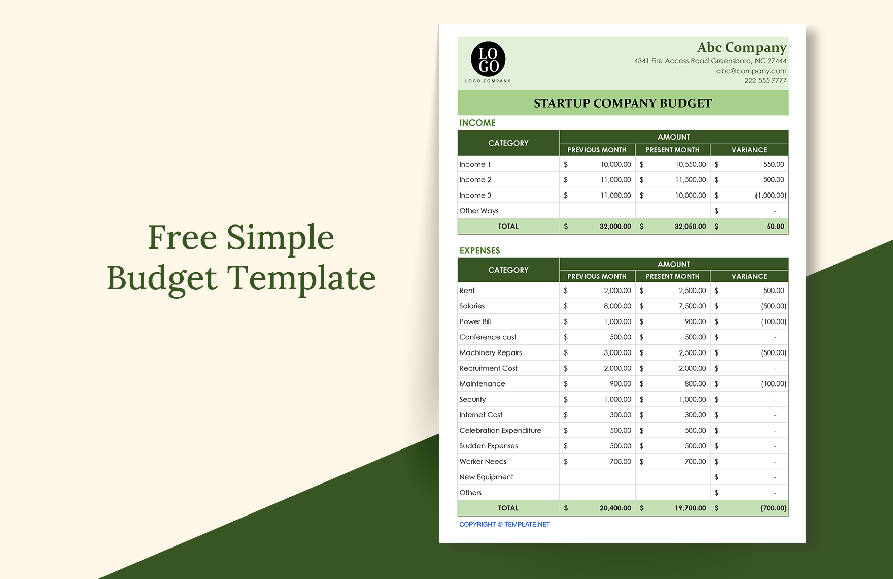 Free Simple Budget Template