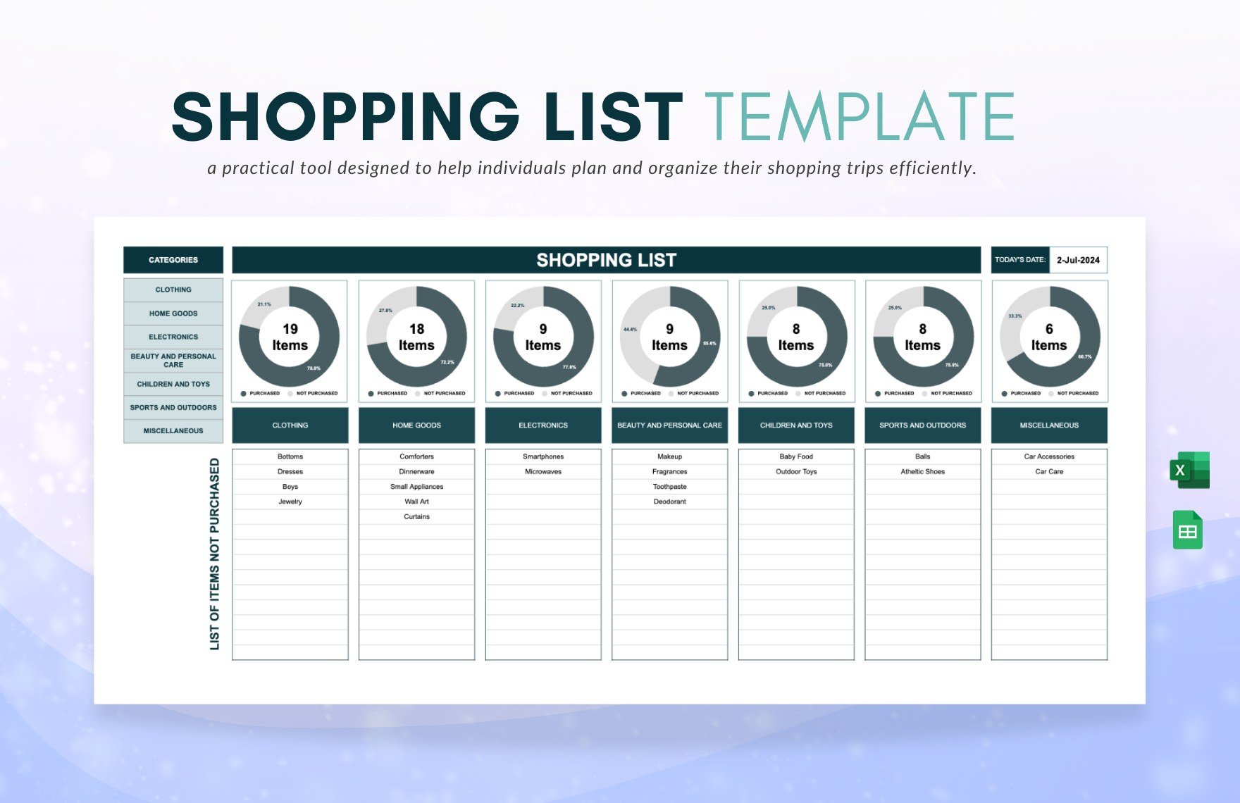 Shopping List Template in Excel, Google Sheets