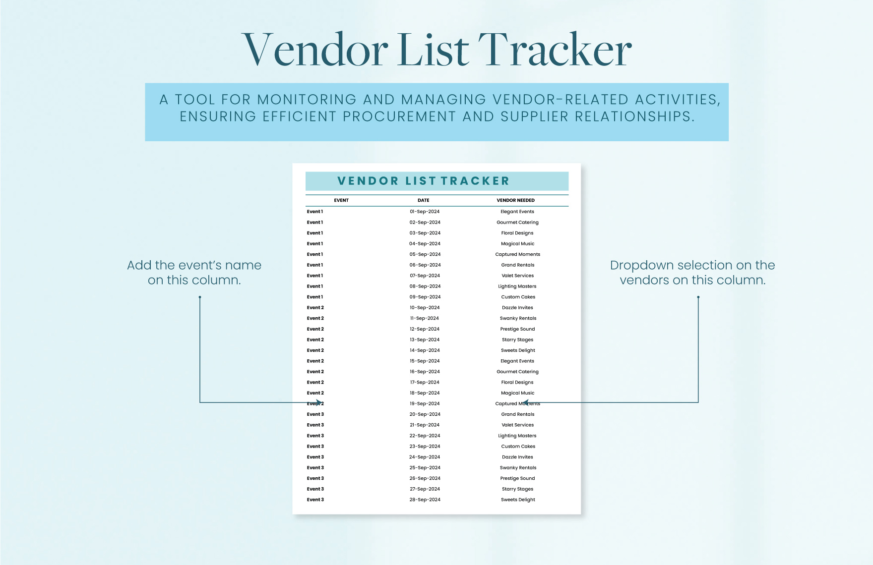 Vendor List Template Download in Excel, Google Sheets