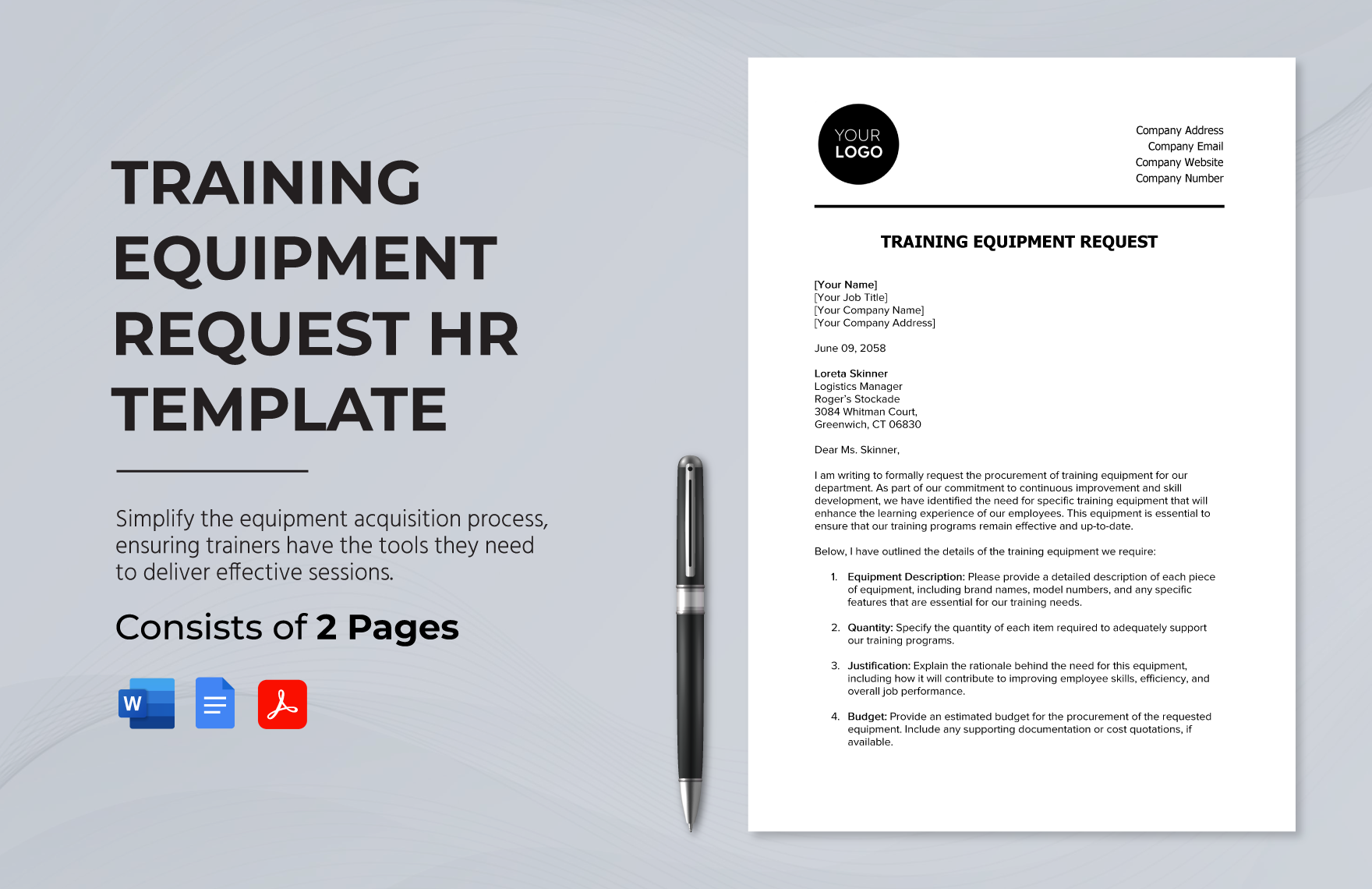 Training Equipment Request HR Template