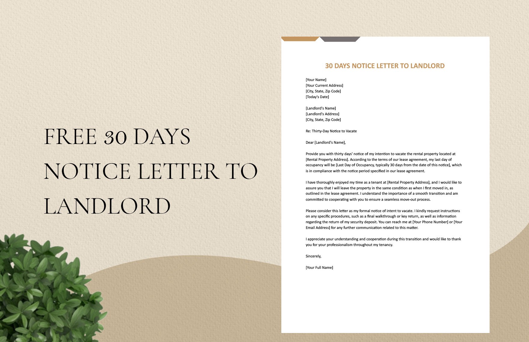 30 Days Notice Letter To Landlord