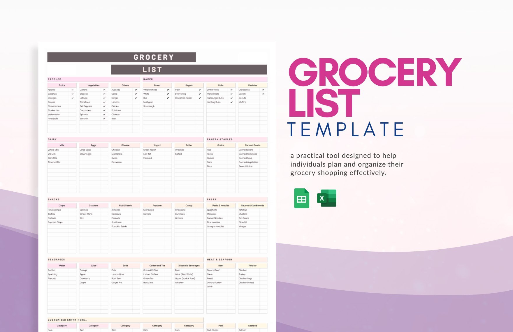 Grocery List Template in Excel, Google Sheets - Download | Template.net