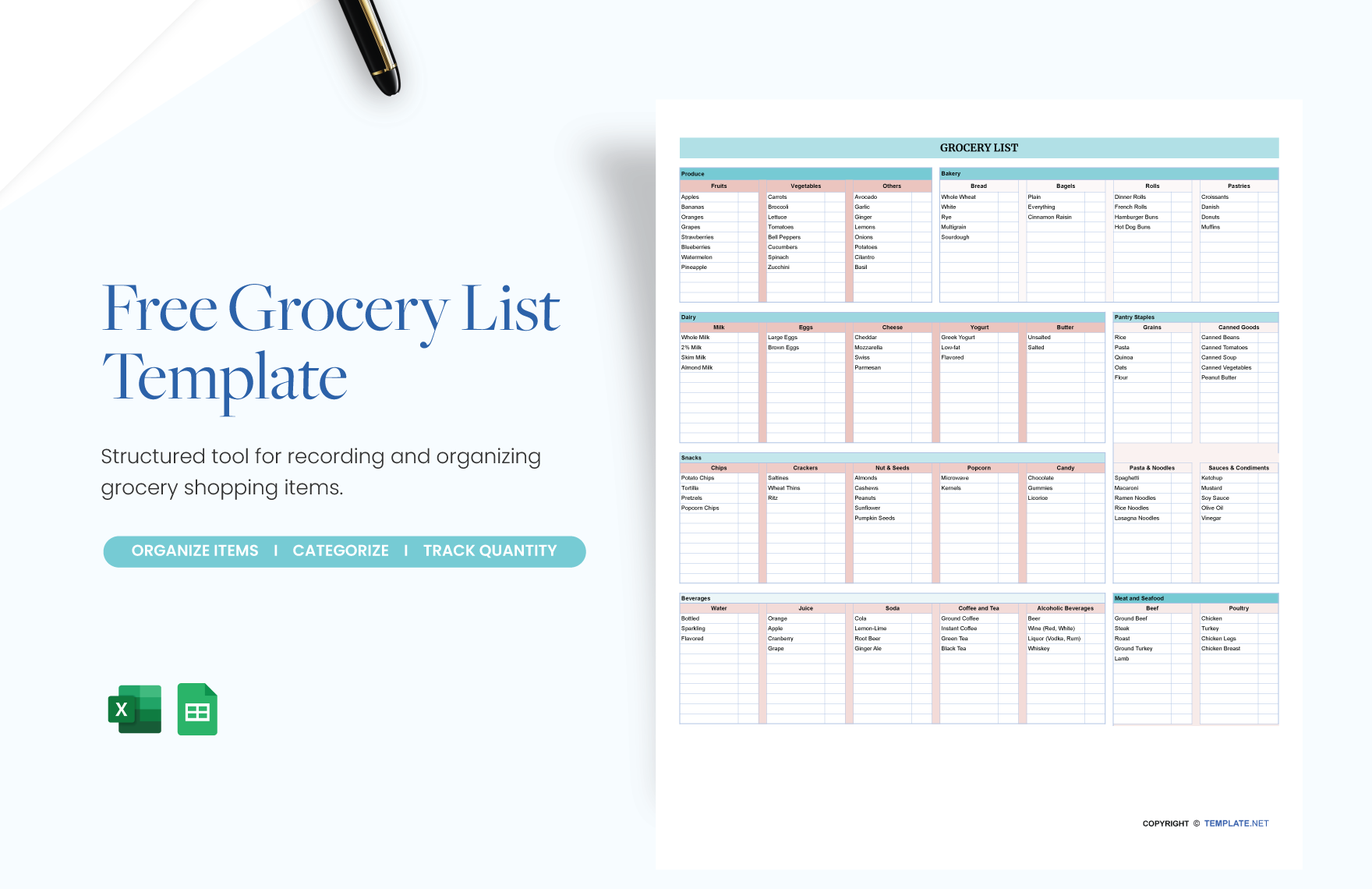 Free Grocery List Template