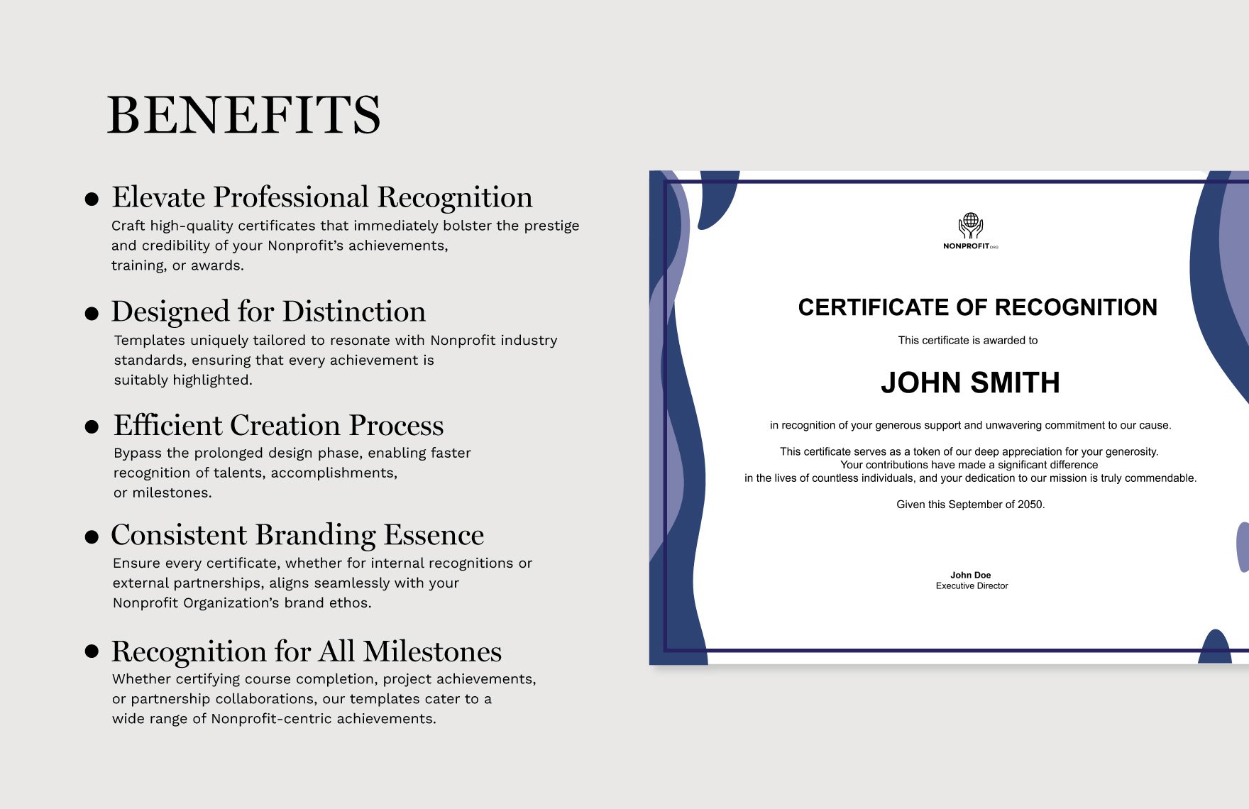 Nonprofit Organization Donor Recognition Certificate Template