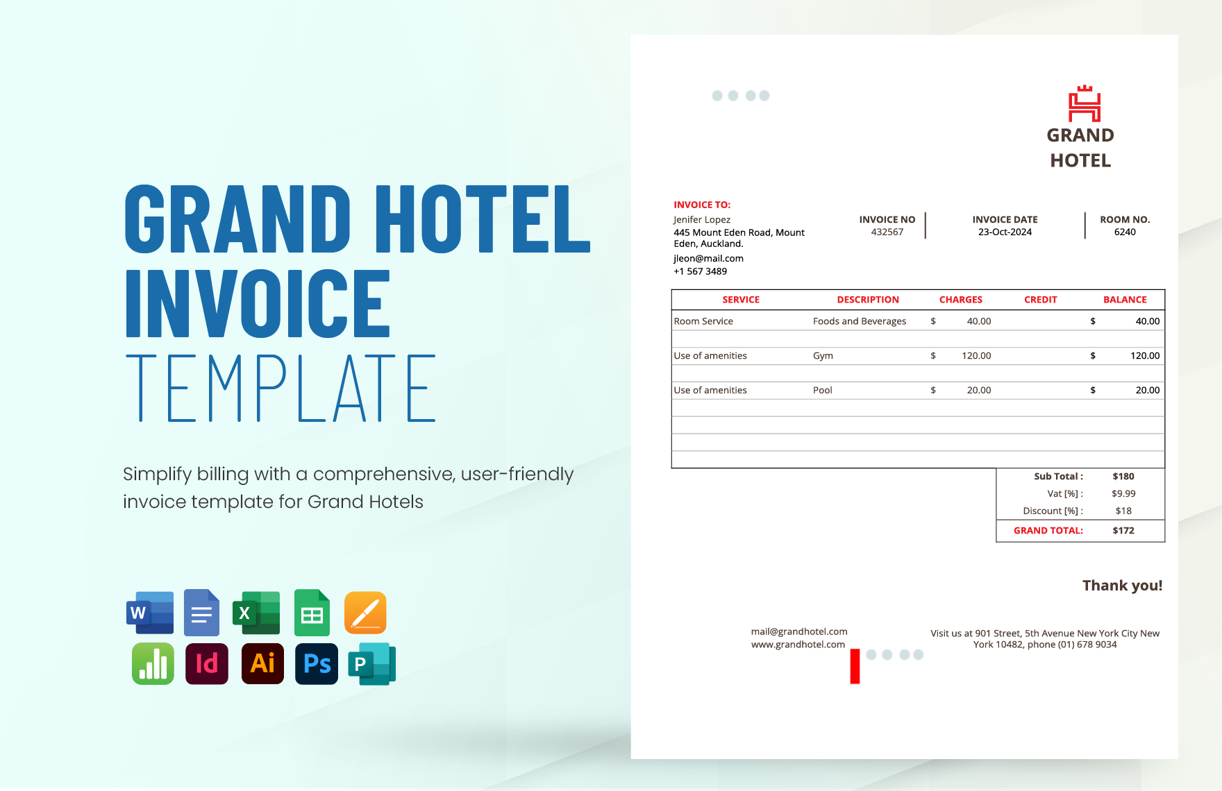 Grand Hotel Invoice Template