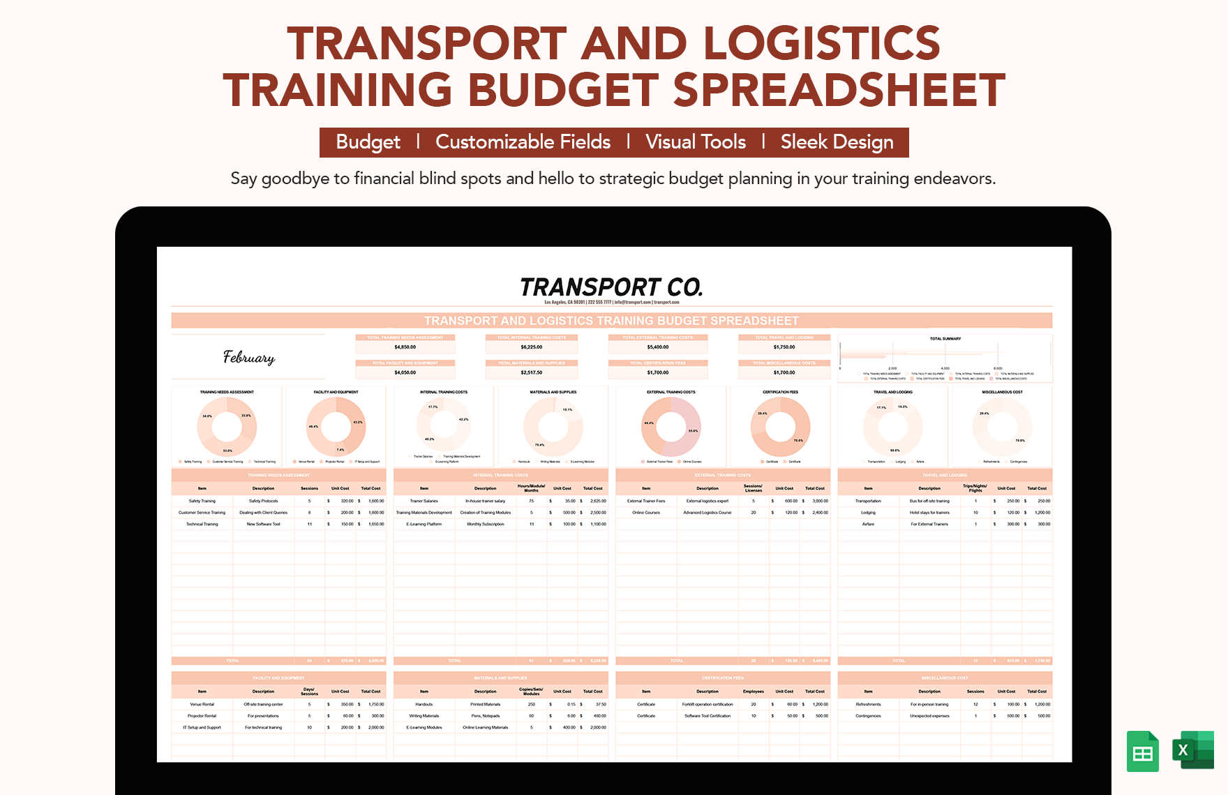 Transport and Logistics Training Budget Spreadsheet Template