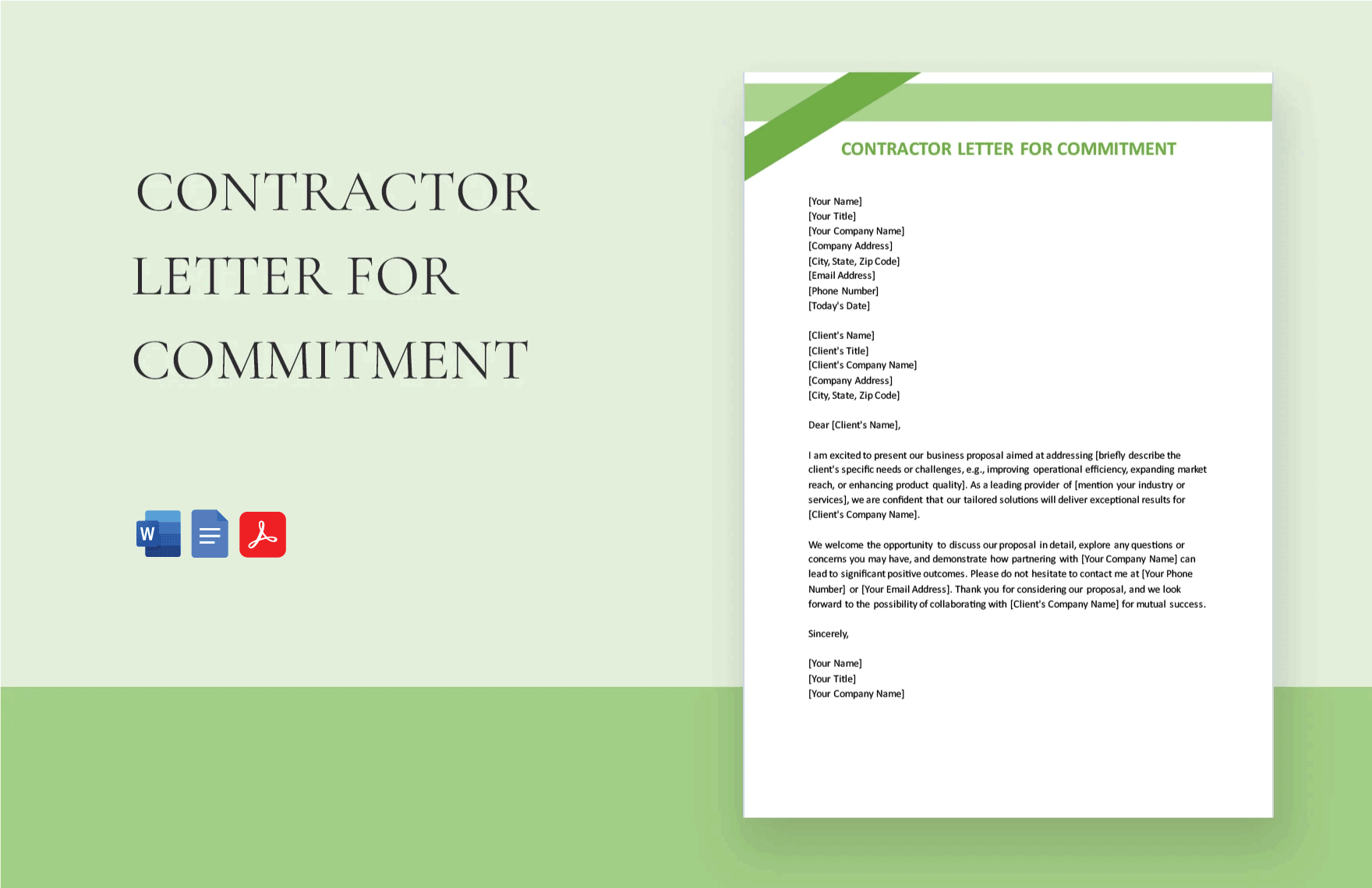 Contractor Letter Of Commitment in Word, Google Docs, PDF
