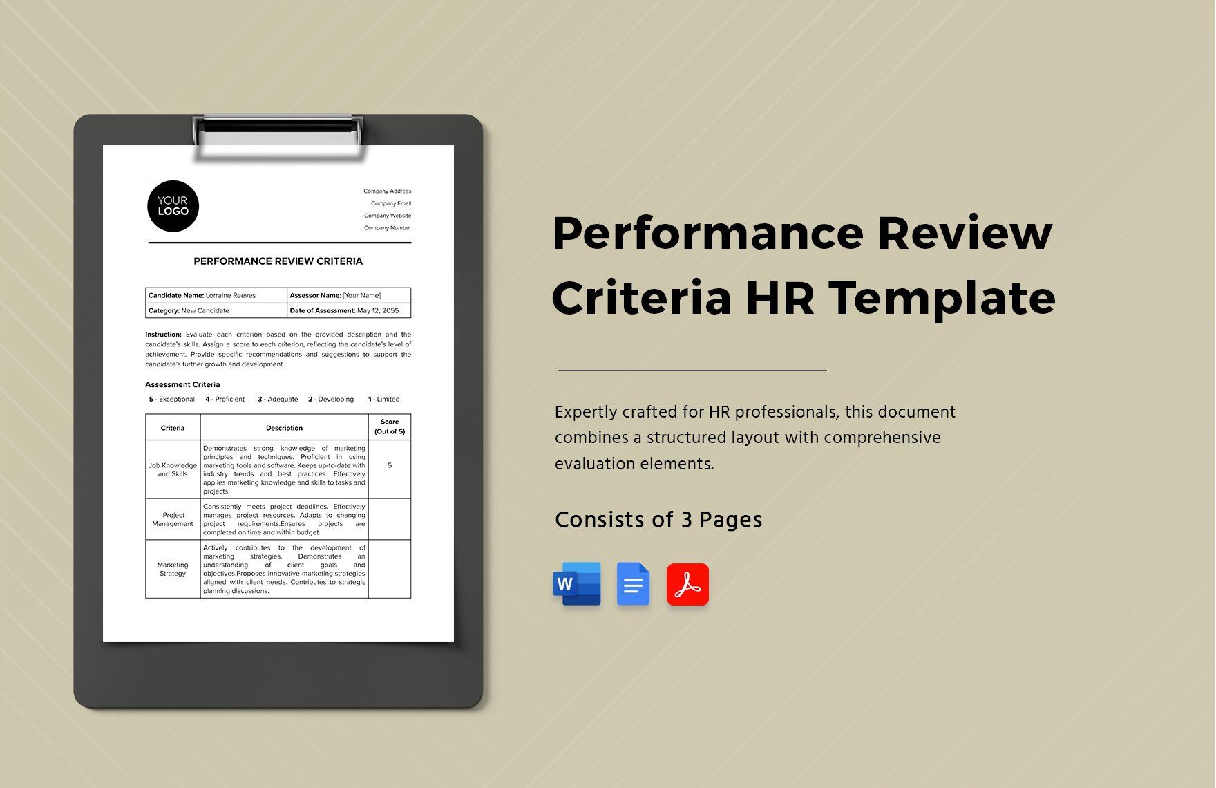 Performance Review Criteria HR Template