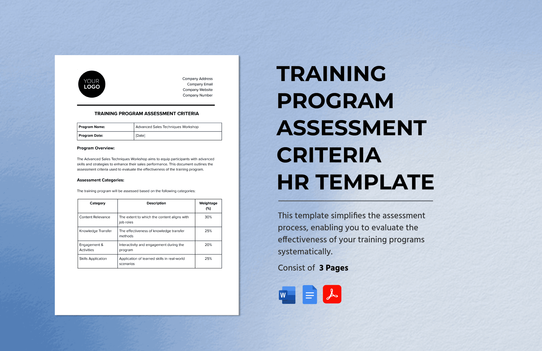 Training Program Assessment Criteria HR Template