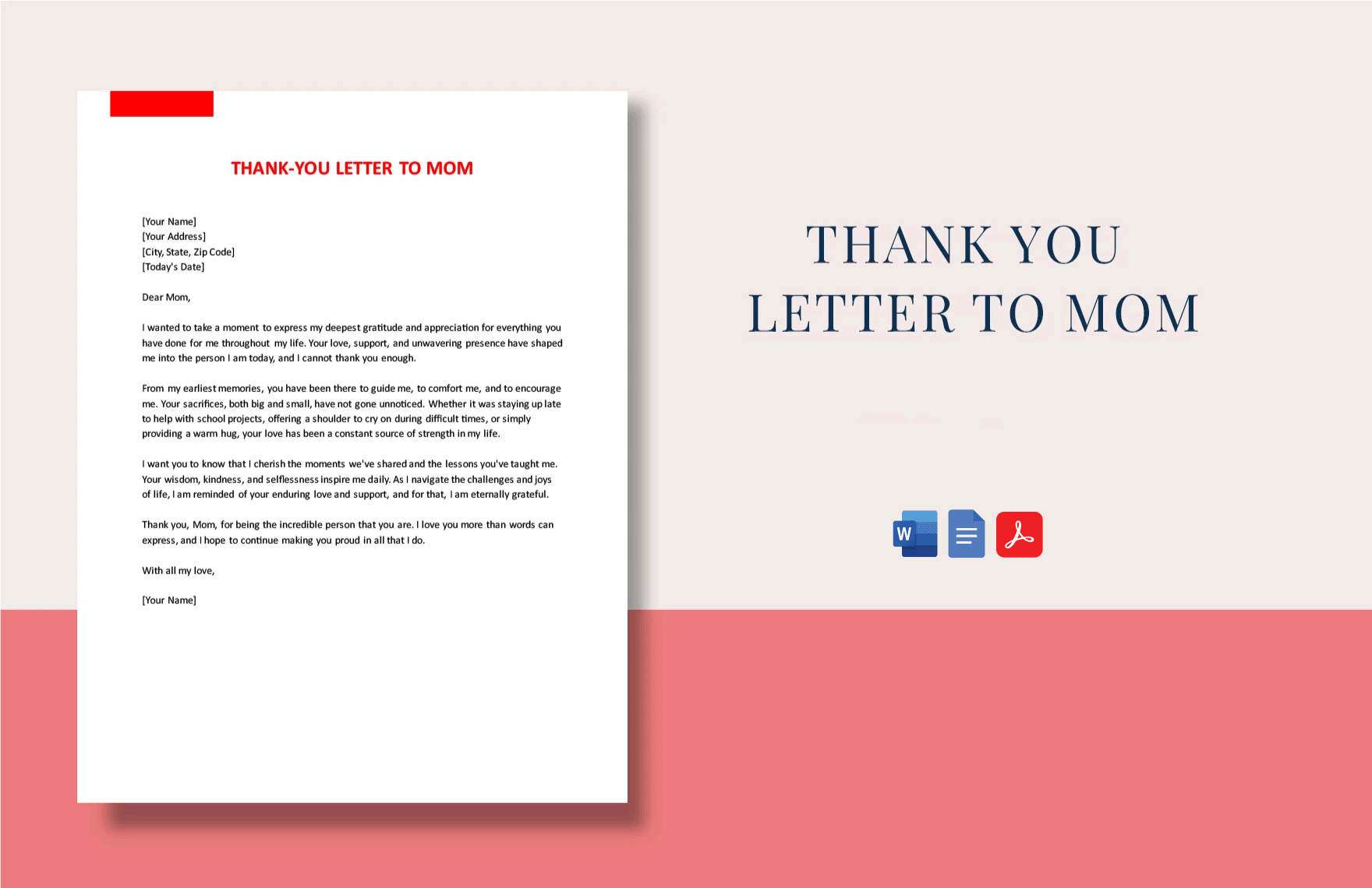 Thank-You Letter to Mom in Word, Google Docs, PDF
