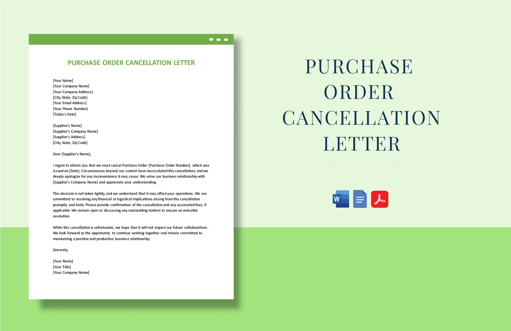 Free Purchase Order Cancellation Letter in Word, Google Docs, PDF, Apple Pages