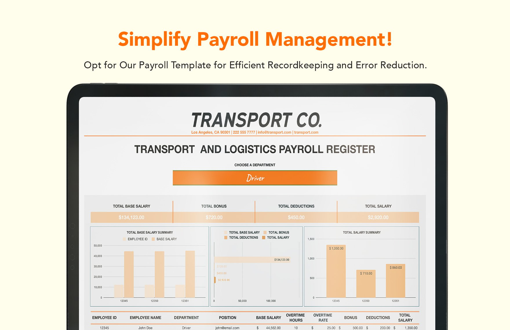 Transport and Logistics Payroll Register Template