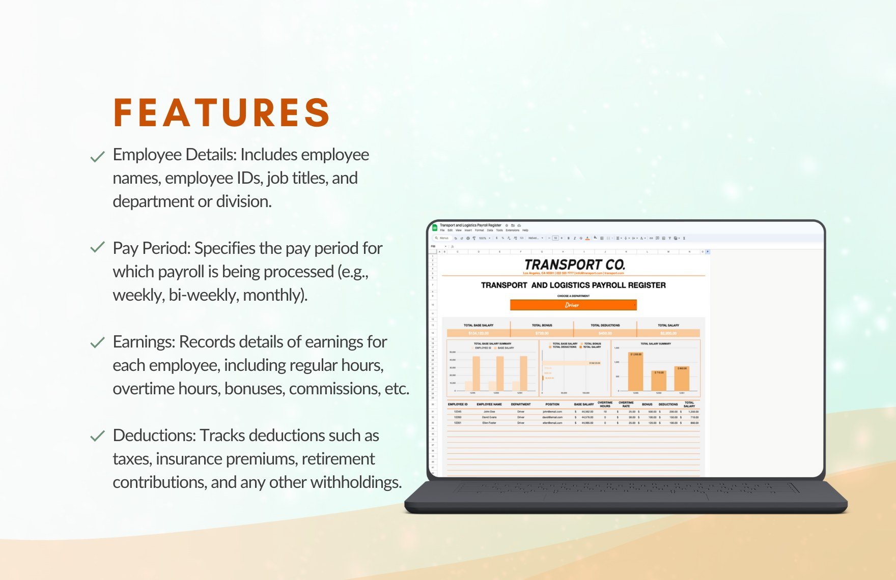 Transport and Logistics Payroll Register Template