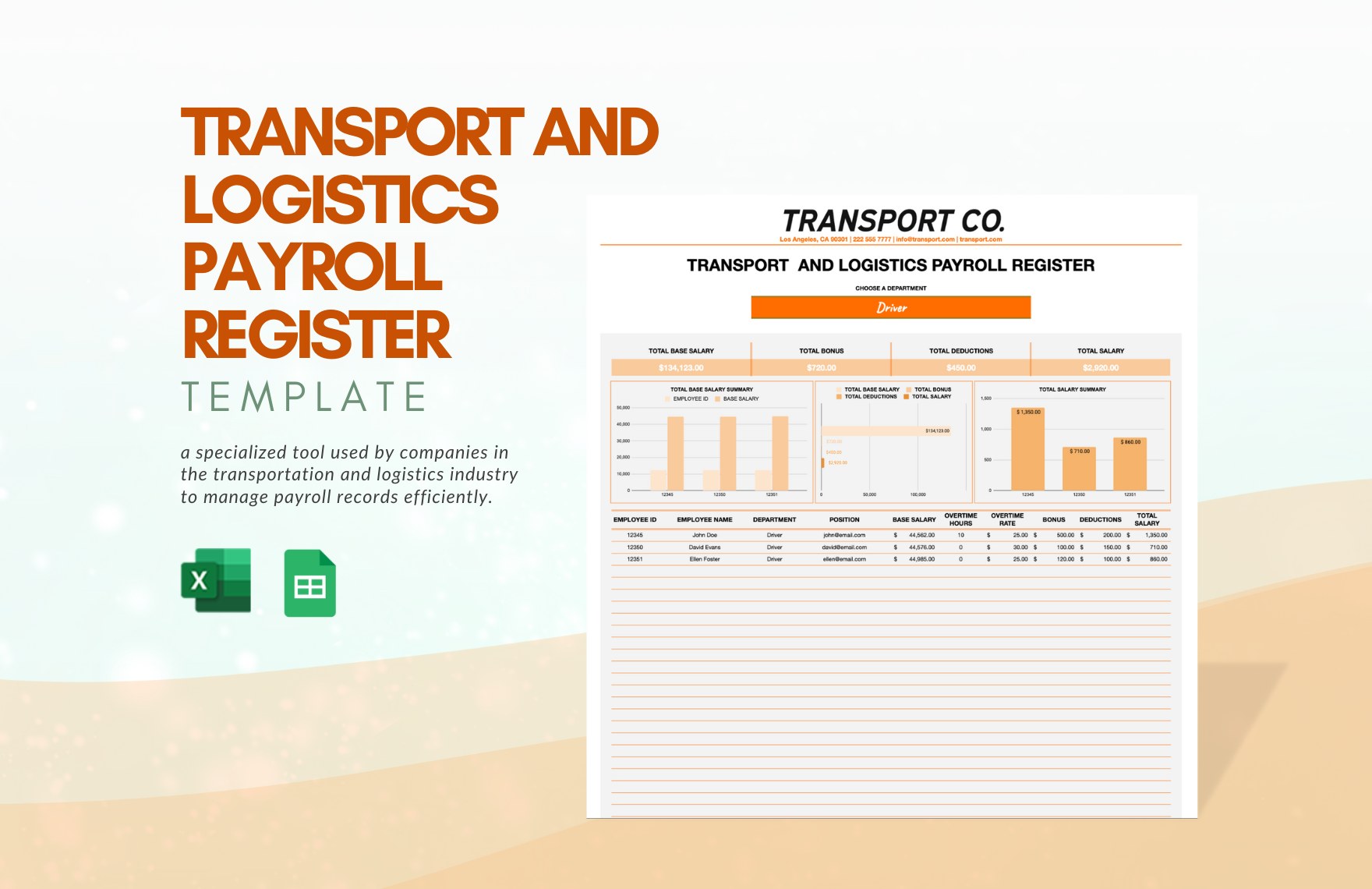 Transport and Logistics Payroll Register Template