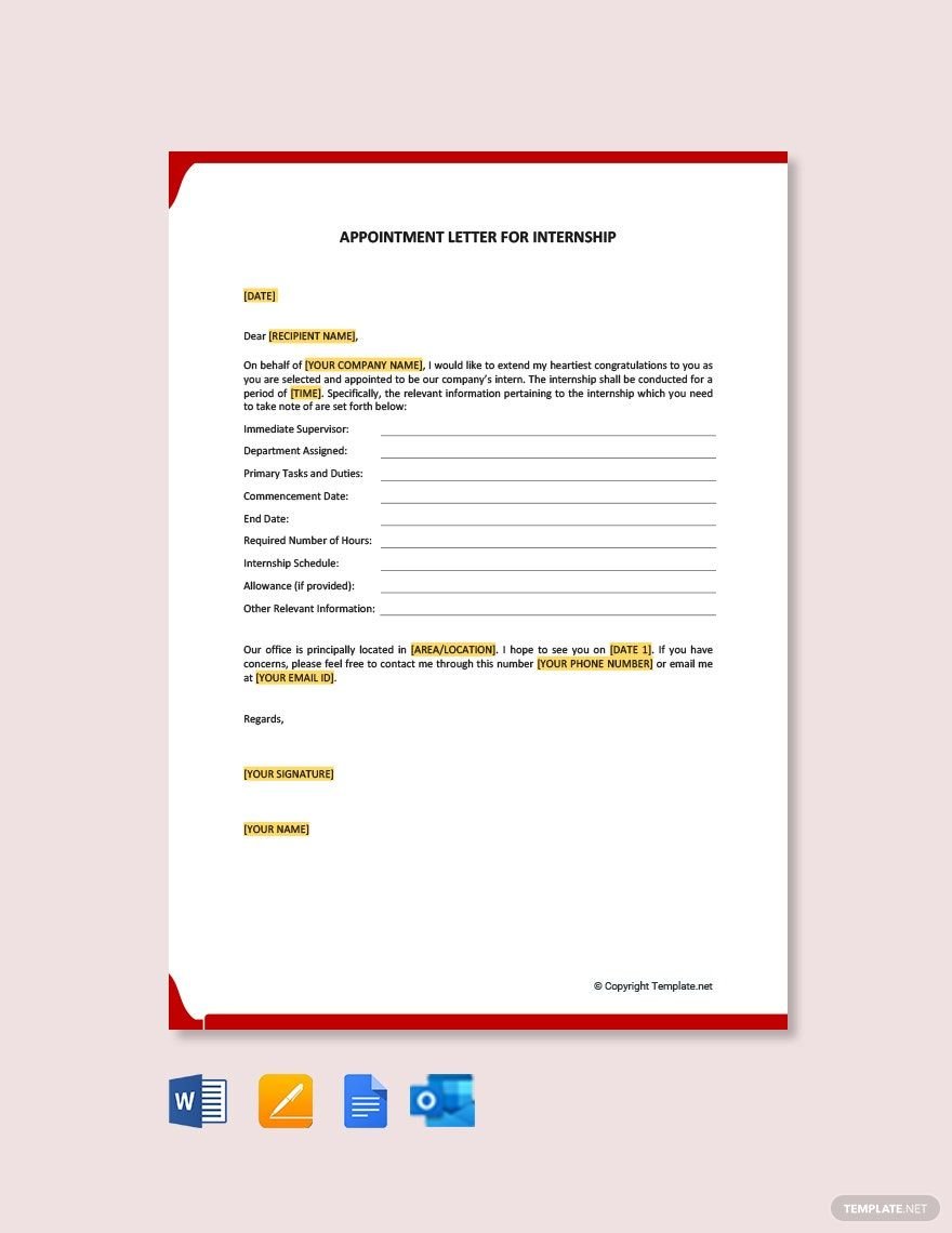 Appointment Letter for Internship Template