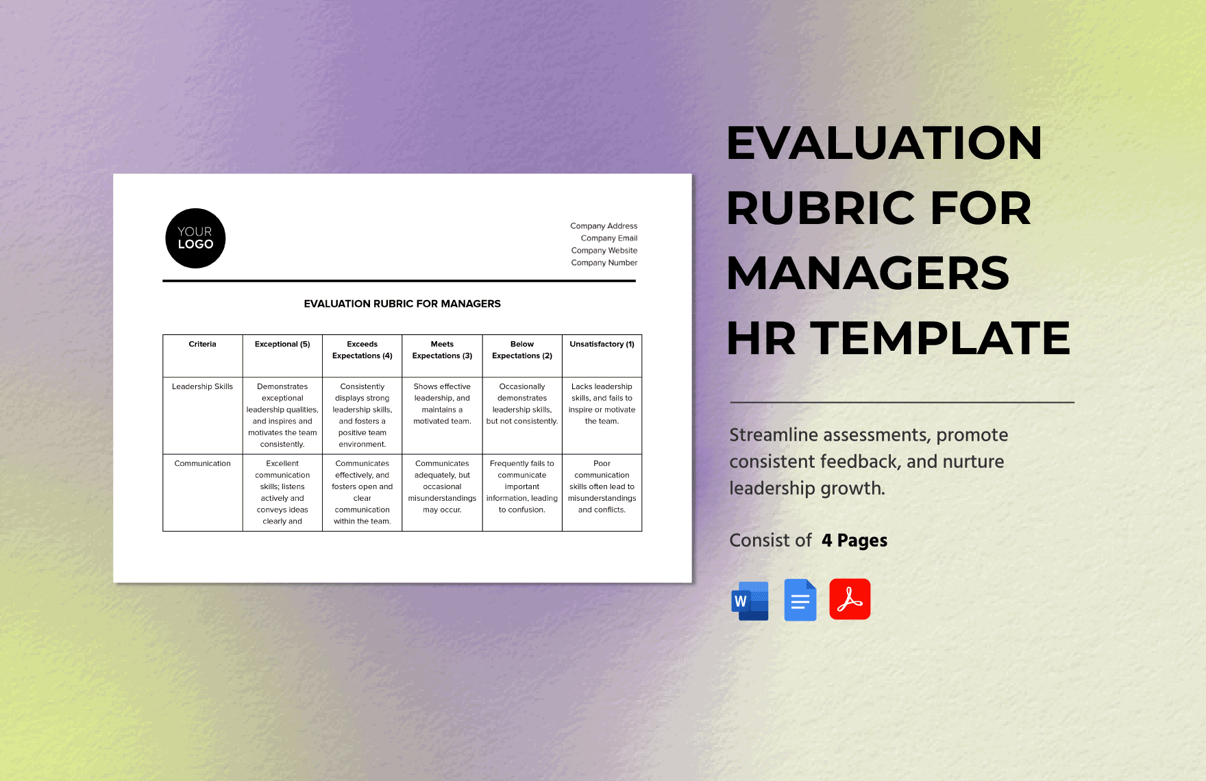 Evaluation Rubric for Managers HR Template