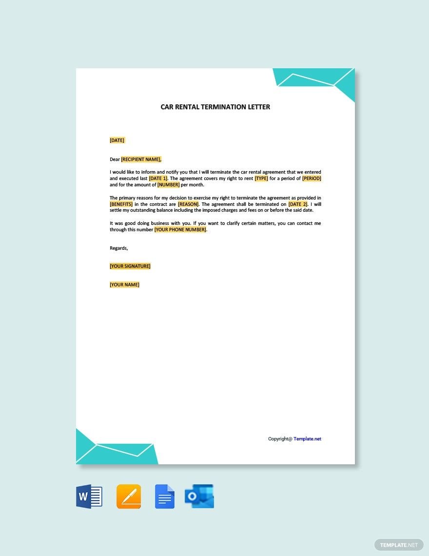 Free Car Rental Termination Letter Template