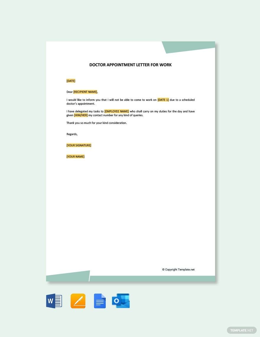 Free Doctor Appointment Letter For Work in Word, Google Docs, PDF, Apple Pages, Outlook