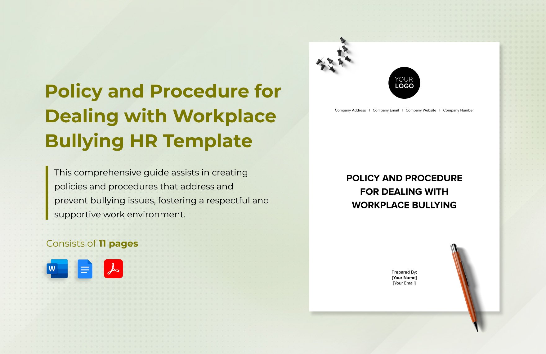 Policy and Procedure for Dealing with Workplace Bullying HR Template