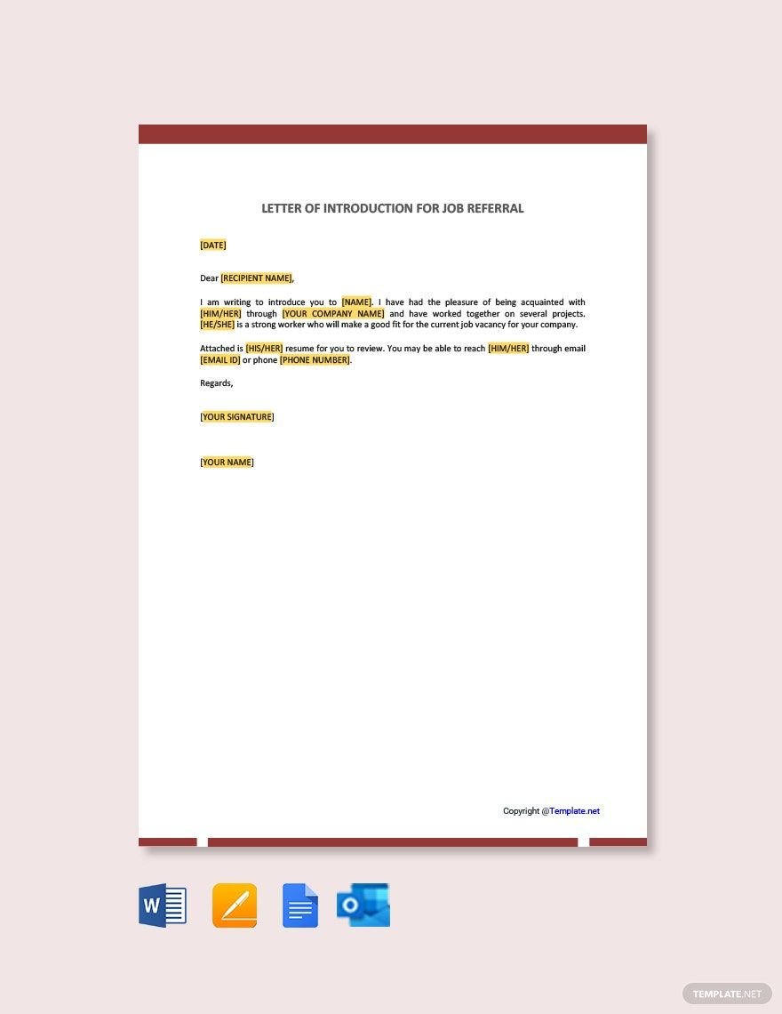 Letter of Introduction for Job Referral Template