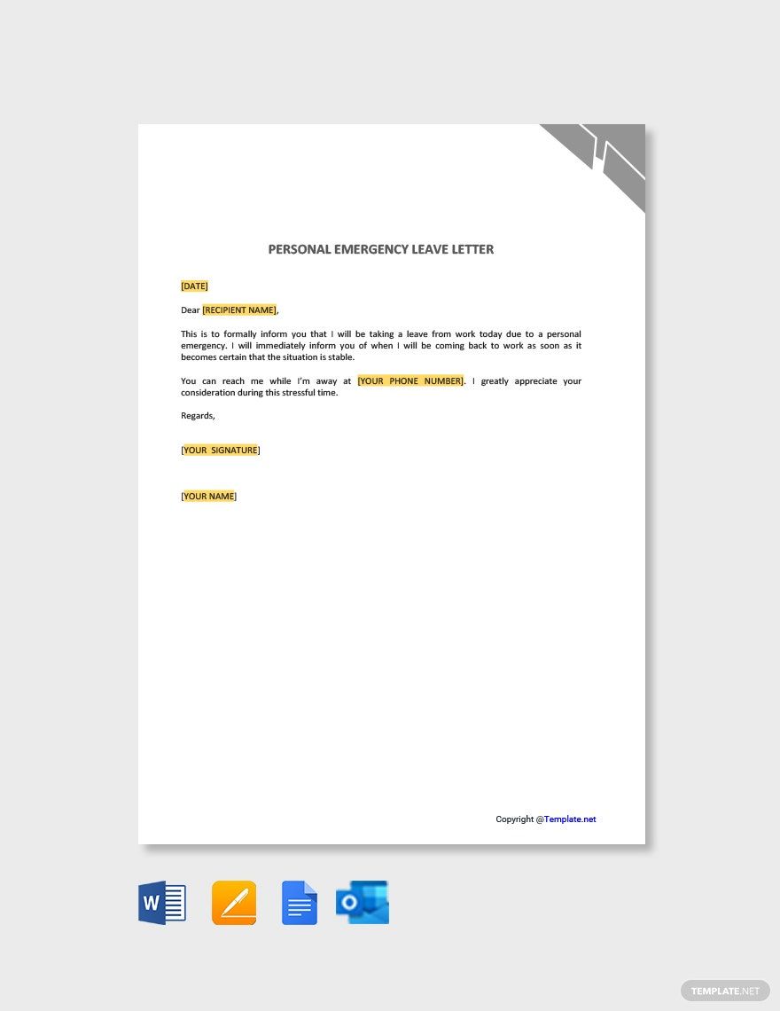 Personal Emergency Leave Letter in Pages, Outlook, PDF, Word, Google Docs - Download | Template.net