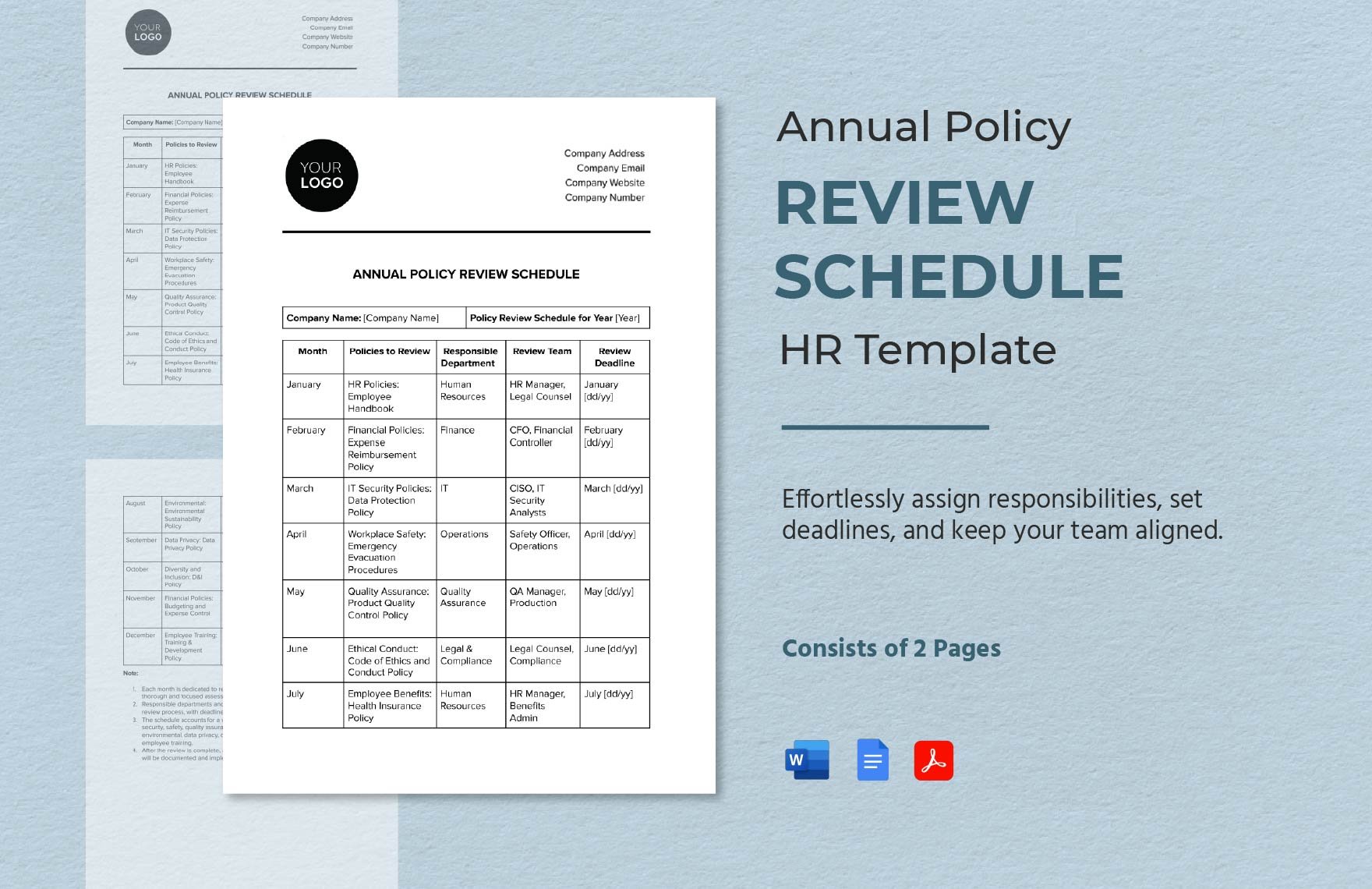 Annual Policy Review Schedule HR Template