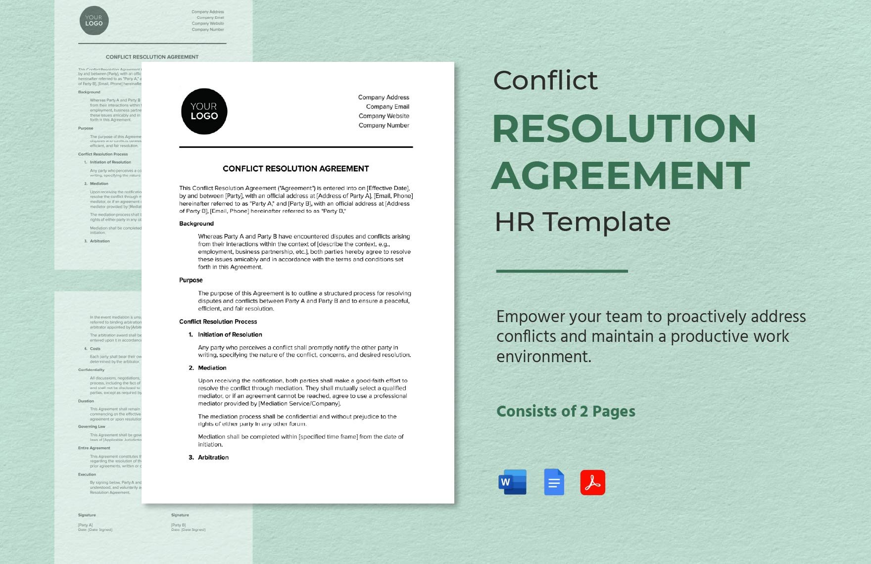 Conflict Resolution Agreement HR Template