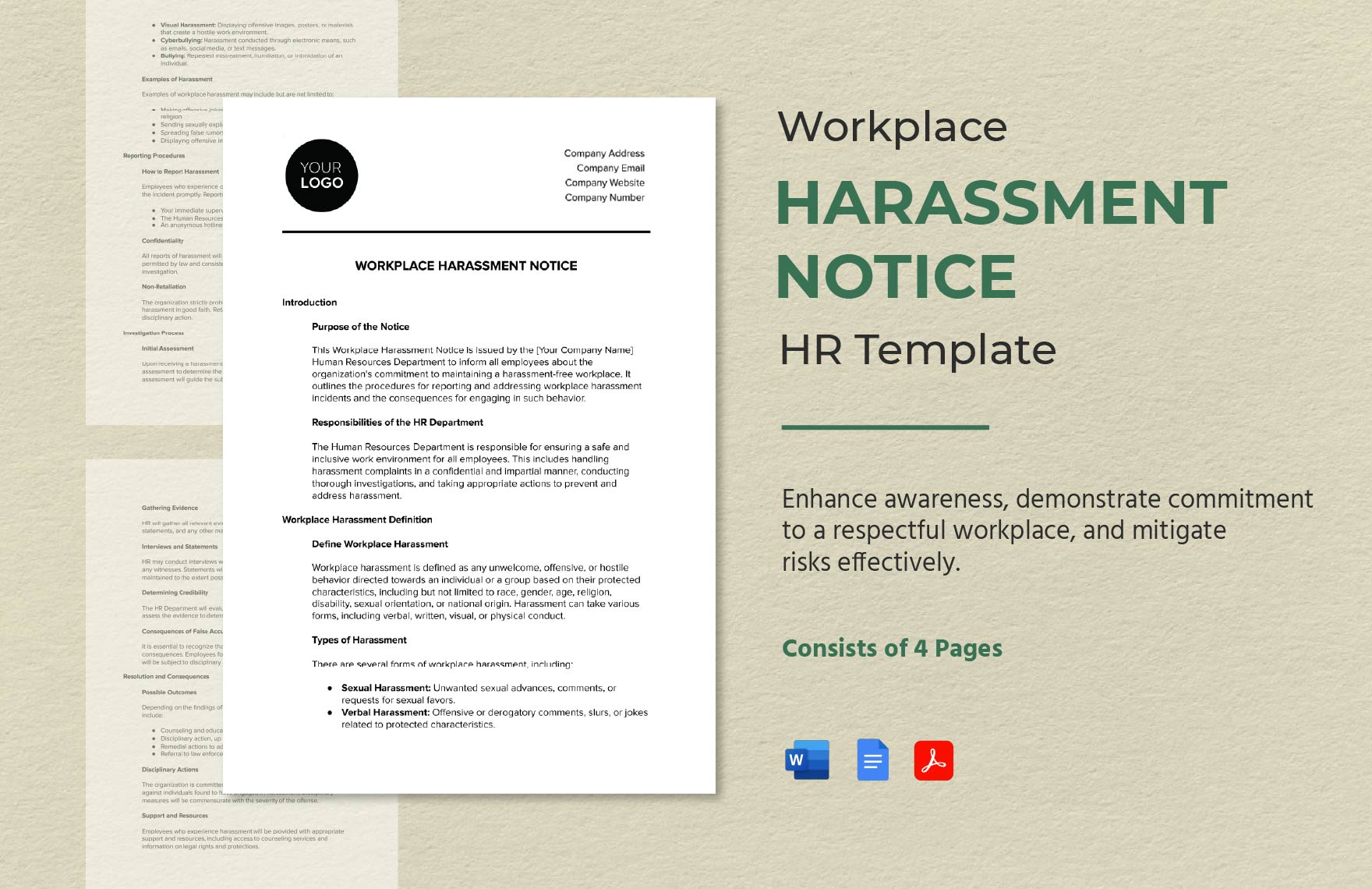 Workplace Harassment Notice HR Template In Word PDF Google Docs 